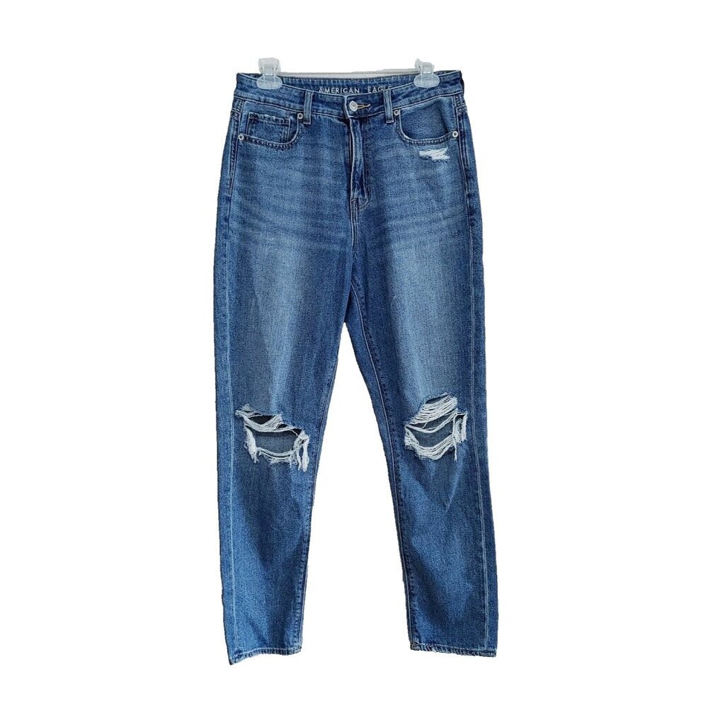 American Eagle Mom Jean Women 4 Comfort Stretch Waistband Ripped Distressed